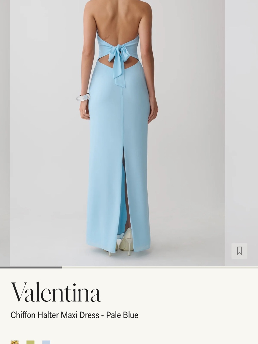 Meshki Pale Blue Halter Back-Tie Maxi Dress
